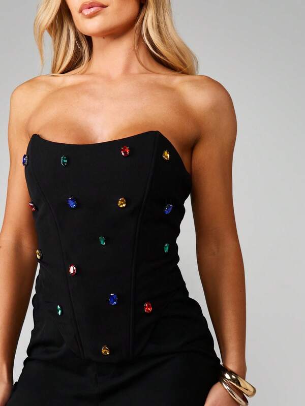 Missguided MISSGUIDED Strapless Jewel Embellished Corset Top