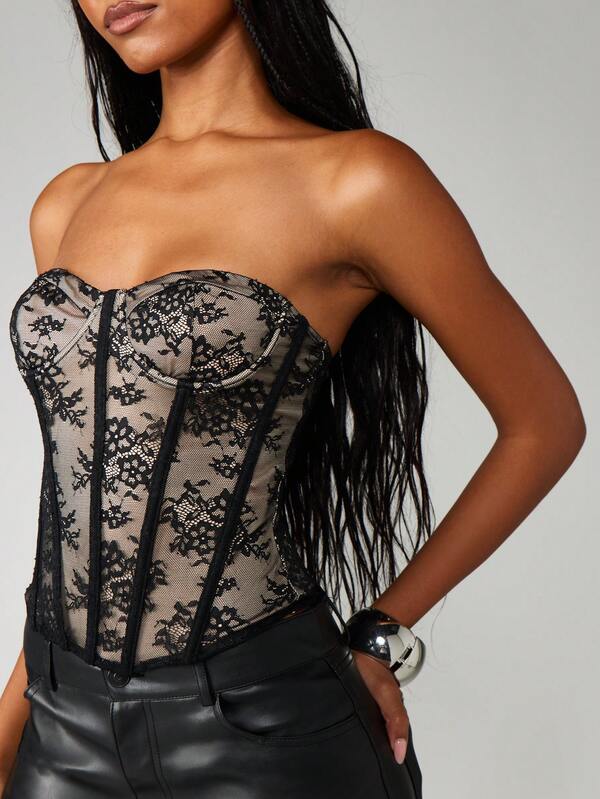 missguided MISSGUIDED Strapless Lace Corset With Sweetheart Neckline