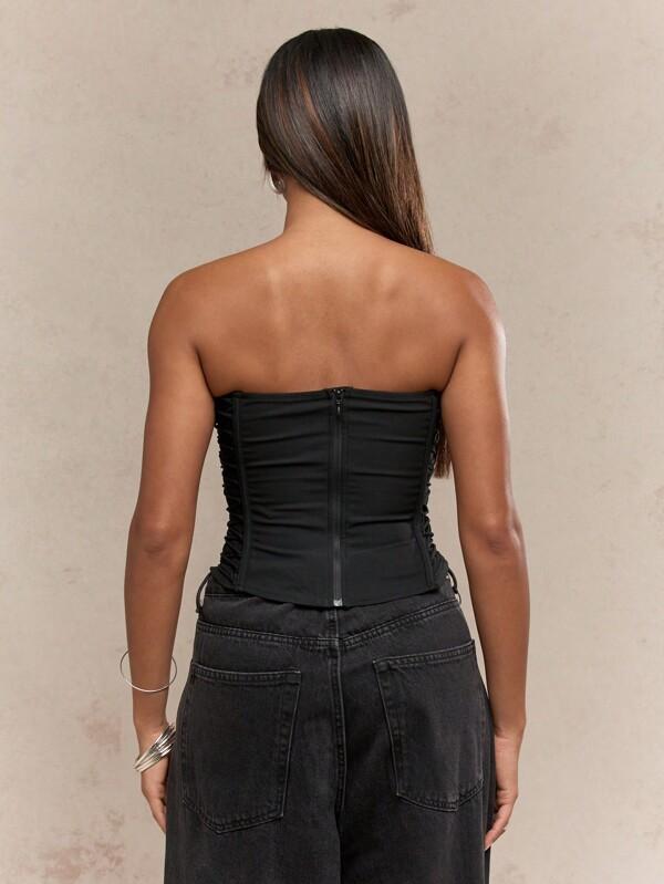 Missguided MISSGUIDED Strapless Lace Up Corset With Vertical Straps