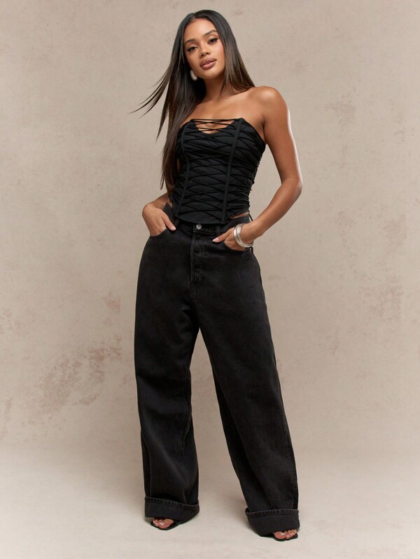 missguided MISSGUIDED Strapless Lace Up Corset With Vertical Straps