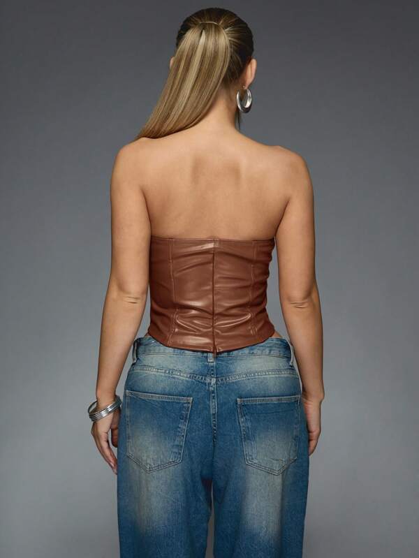 Missguided MISSGUIDED Strapless Leather Corset Top With Paneled Design