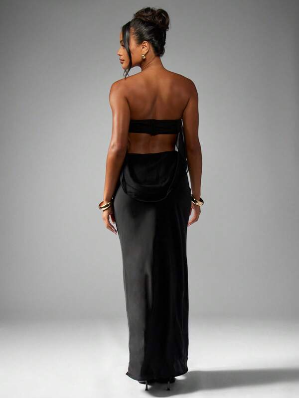Missguided MISSGUIDED Strapless Maxi Dress With Chiffon Overlay And Bodycon Design