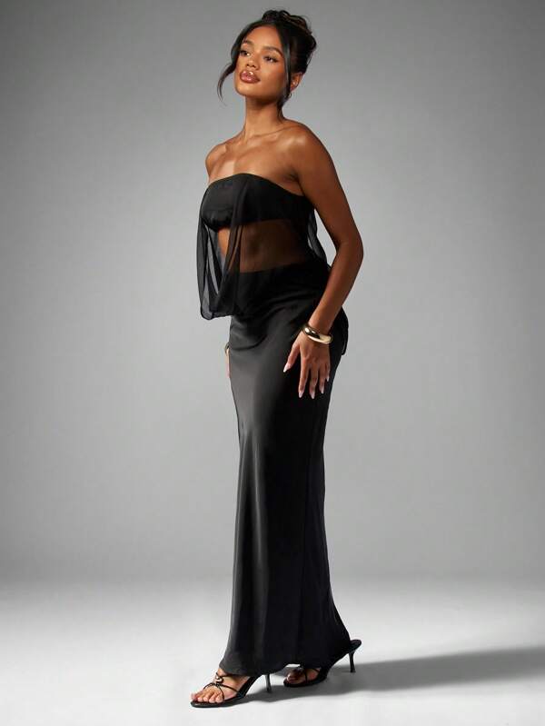 missguided MISSGUIDED Strapless Maxi Dress With Chiffon Overlay And Bodycon Design