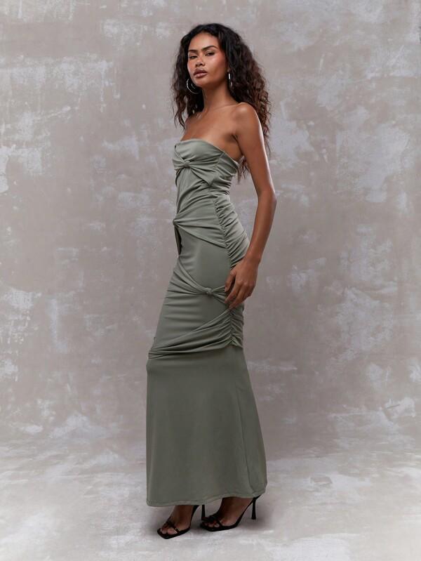 Missguided MISSGUIDED Strapless Maxi Dress With Twisted Knot Details