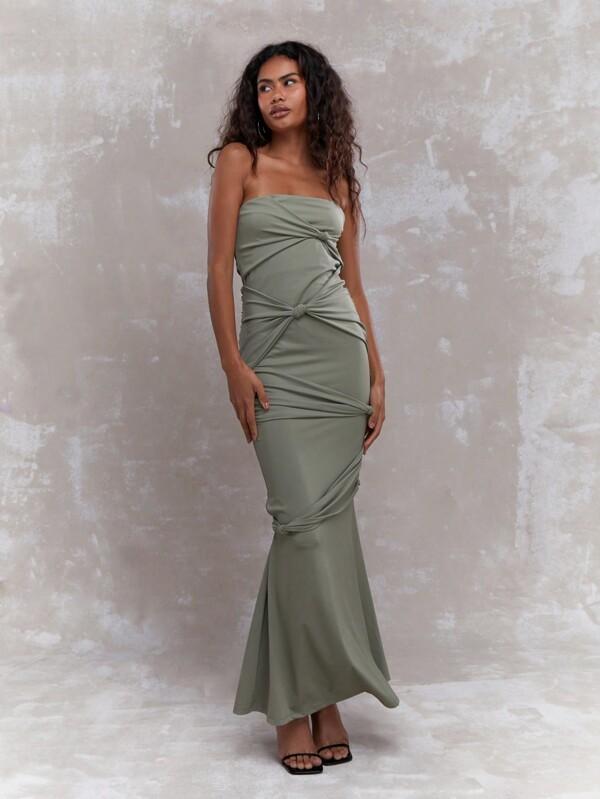 missguided MISSGUIDED Strapless Maxi Dress With Twisted Knot Details