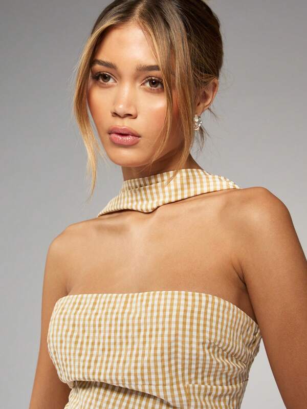 Missguided MISSGUIDED Strapless Mini Bandage Bodycon Cream Dress
