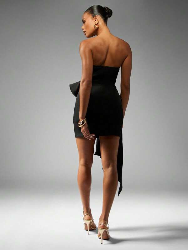 Missguided MISSGUIDED Strapless Mini Dress With Asymmetric Peplum Ruffle