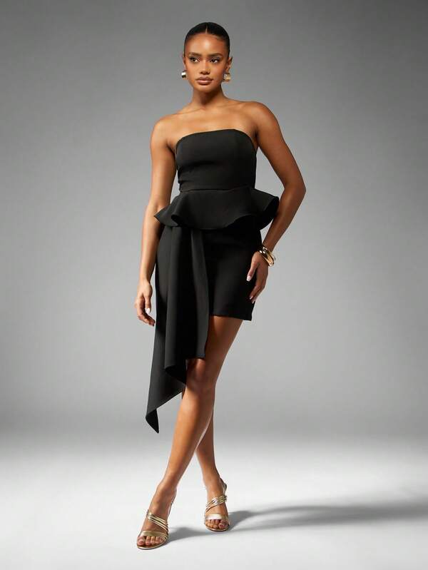 Missguided MISSGUIDED Strapless Mini Dress With Asymmetric Peplum Ruffle