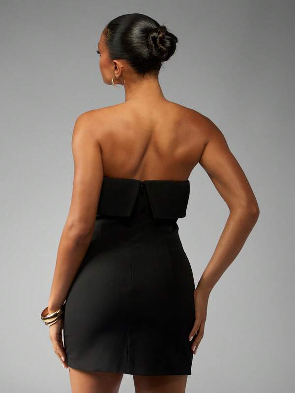 Missguided MISSGUIDED Strapless Mini Dress With Folded Overlay Detail
