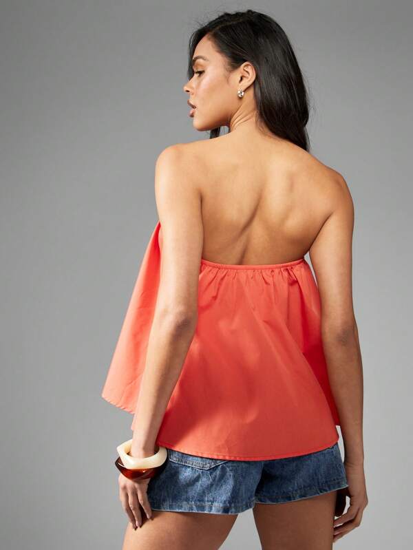 Missguided MISSGUIDED Strapless Off Shoulder Gathered Poplin Ruffle Style Women Top