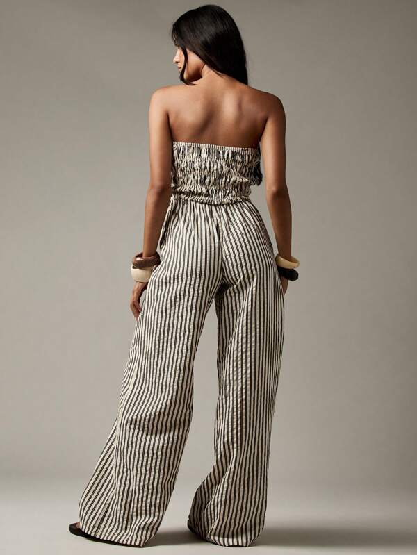 Missguided MISSGUIDED Strapless Palazzo Jumpsuit With Shirred Bodice