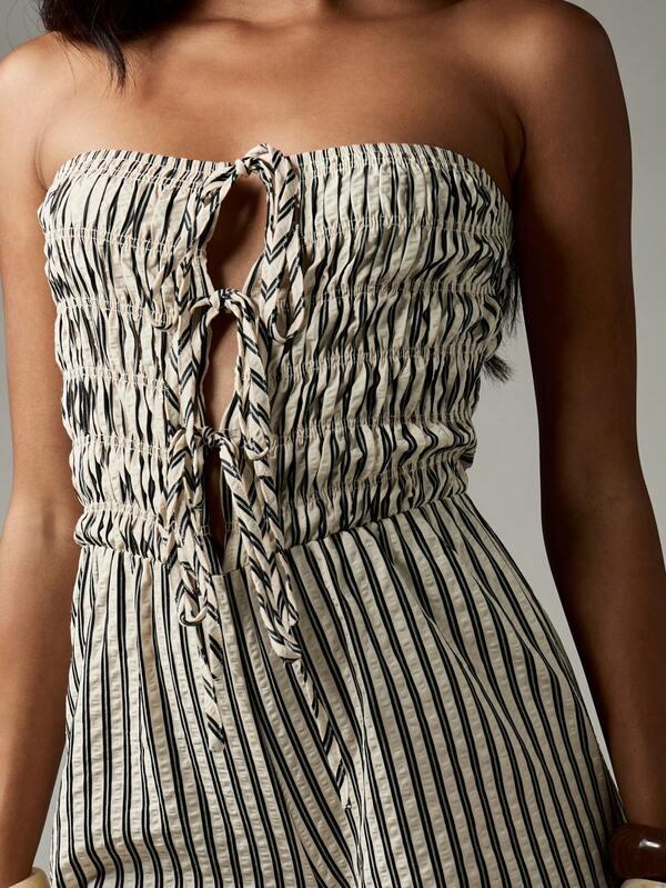 Missguided MISSGUIDED Strapless Palazzo Jumpsuit With Shirred Bodice