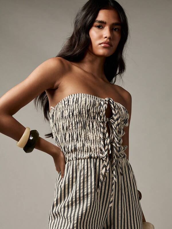 Missguided MISSGUIDED Strapless Palazzo Jumpsuit With Shirred Bodice