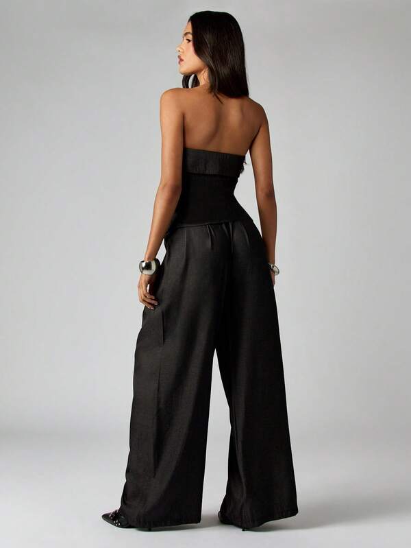 Missguided MISSGUIDED Strapless Palazzo Set With Wide Leg Pants