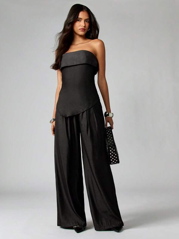 missguided MISSGUIDED Strapless Palazzo Set With Wide Leg Pants