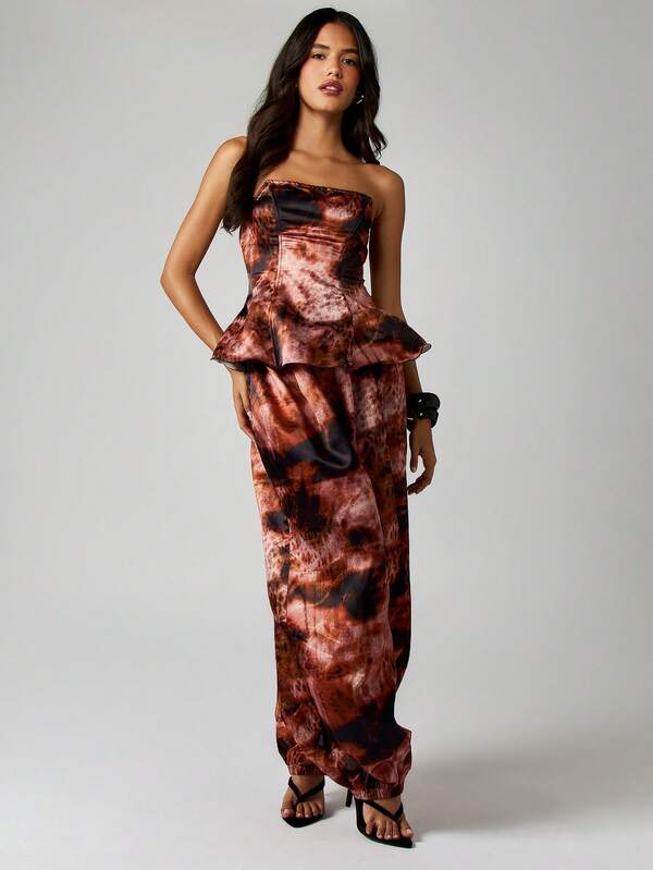 Missguided MISSGUIDED Strapless Peplum Corset With Wide Leg Pants