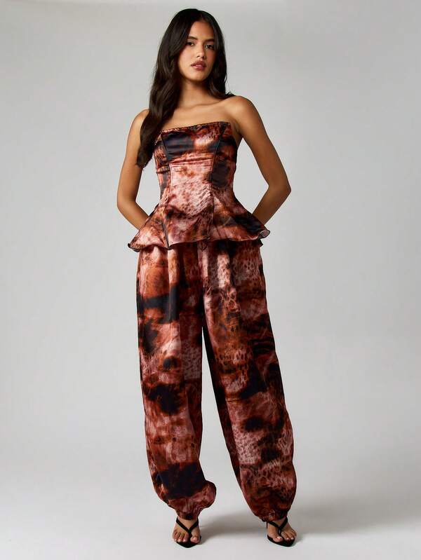 missguided MISSGUIDED Strapless Peplum Corset With Wide Leg Pants