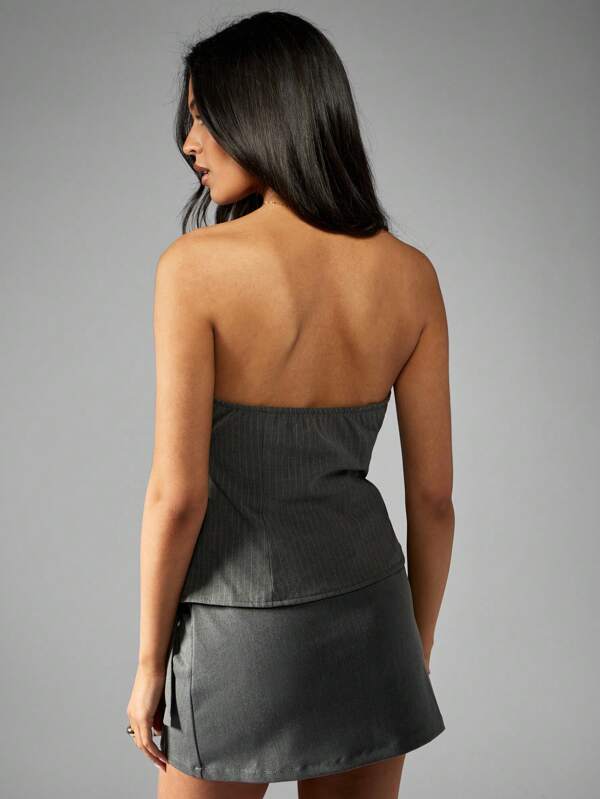 Missguided MISSGUIDED Strapless Pinstripe Corset Style Top With Side Tie Detail