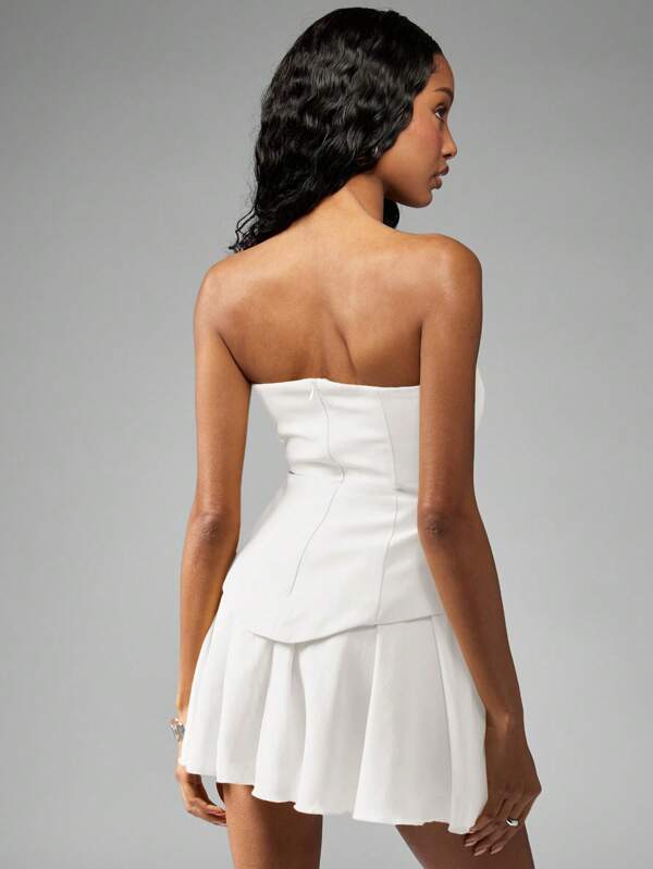 Missguided MISSGUIDED Strapless Pleated Structured Bodice Asymmetric Peplum Mini Dress