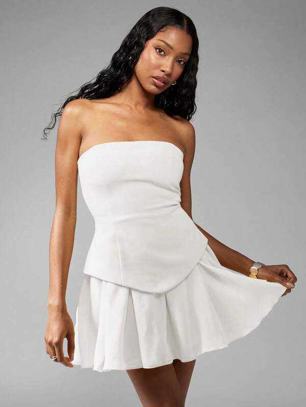 missguided MISSGUIDED Strapless Pleated Structured Bodice Asymmetric Peplum Mini Dress