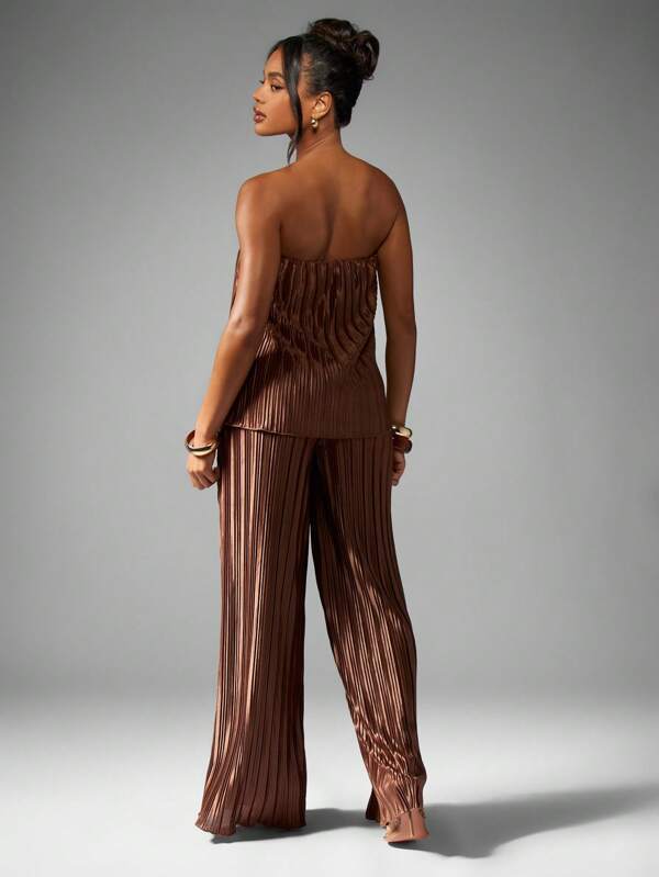 Missguided MISSGUIDED Strapless Pleated Top With Wide Leg Palazzo Pants