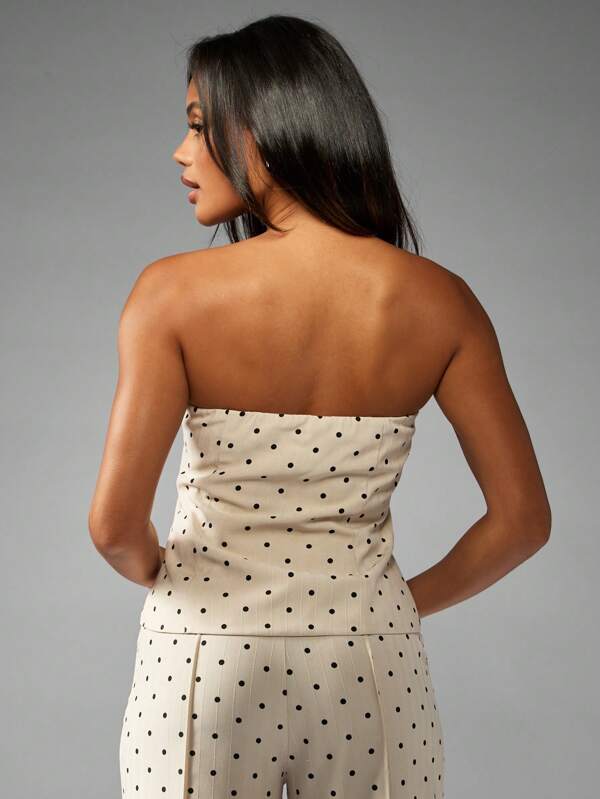 Missguided MISSGUIDED Strapless Polka Dot Bandeau Top With Ruched Detail