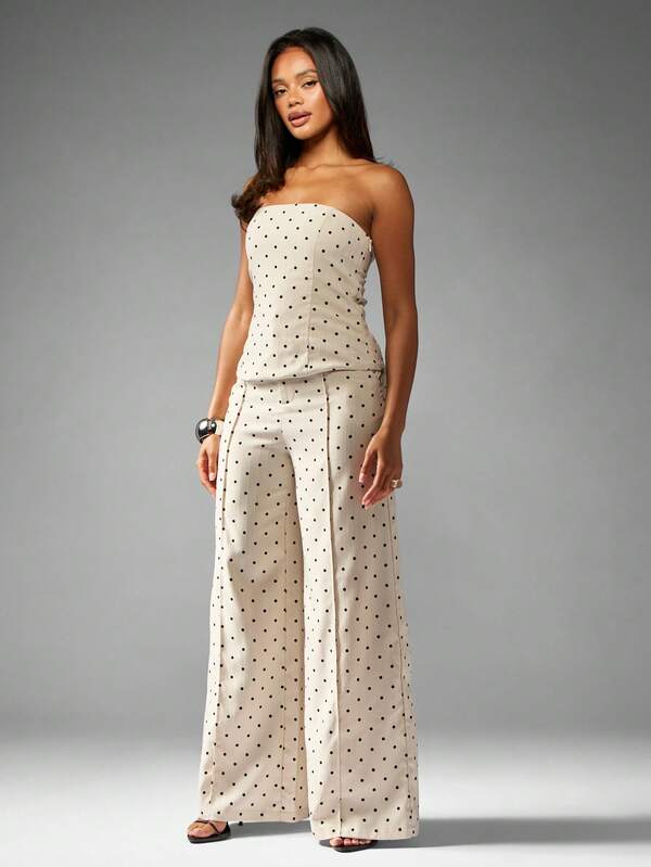 Missguided MISSGUIDED Strapless Polka Dot Bandeau Top With Ruched Detail