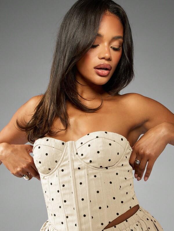 Missguided MISSGUIDED Strapless Polka Dot Corset Top