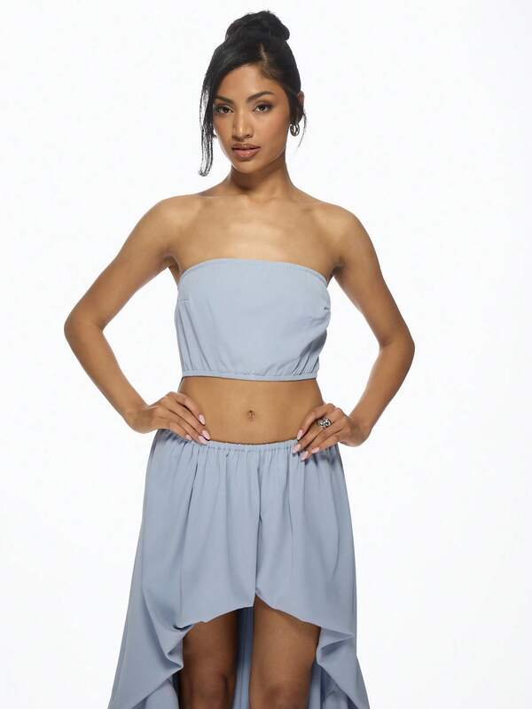 Missguided MISSGUIDED Strapless Puffball High-Low Maxi Dress