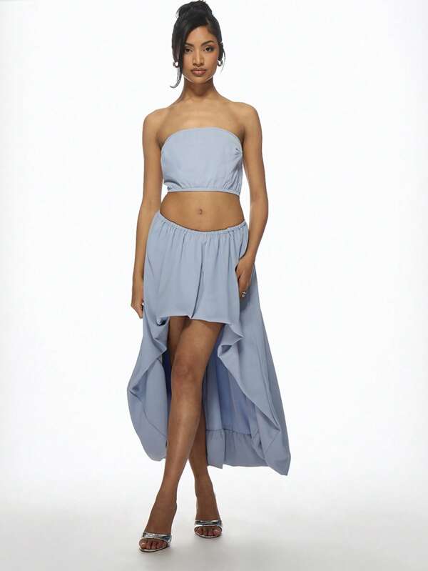 missguided MISSGUIDED Strapless Puffball High-Low Maxi Dress