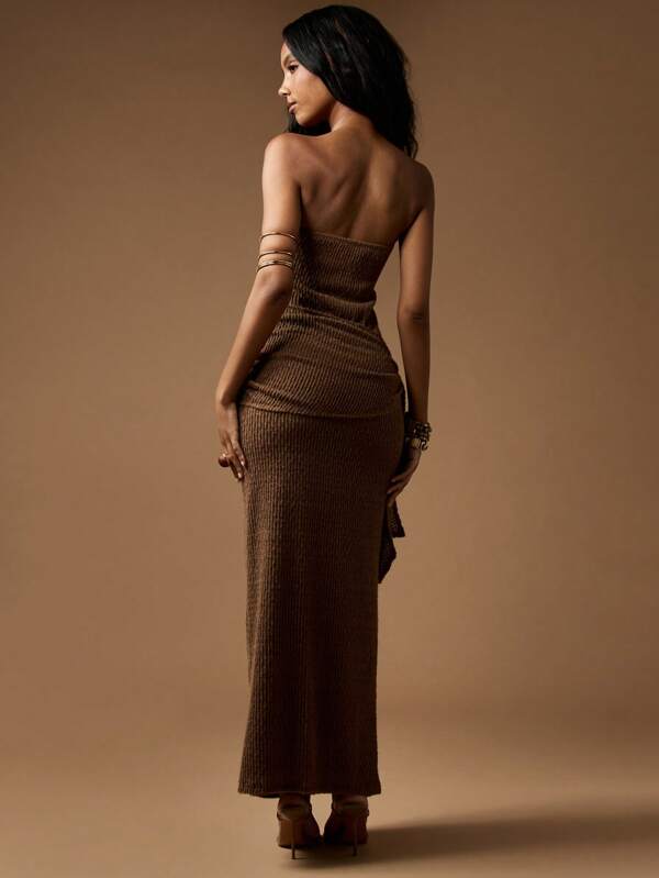 Missguided MISSGUIDED Strapless Ribbed Knit Maxi Dress With Side Ruching