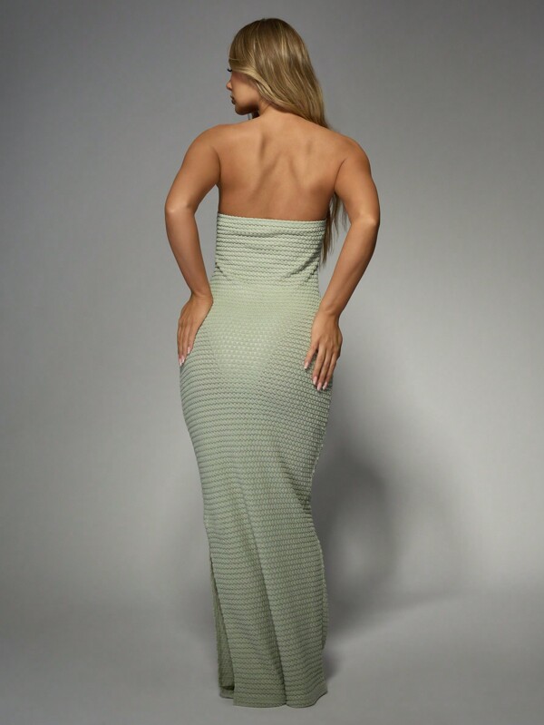 Missguided MISSGUIDED Strapless Ribbed Knit Side Slit Bodycon Maxi Dress