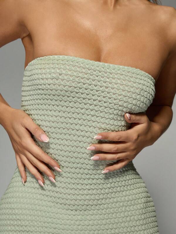 Missguided MISSGUIDED Strapless Ribbed Knit Side Slit Bodycon Maxi Dress