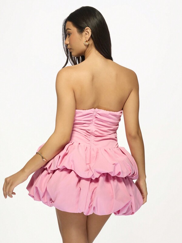 Missguided MISSGUIDED Strapless Ruched Bodice Bubble Hem Party Mini Dress