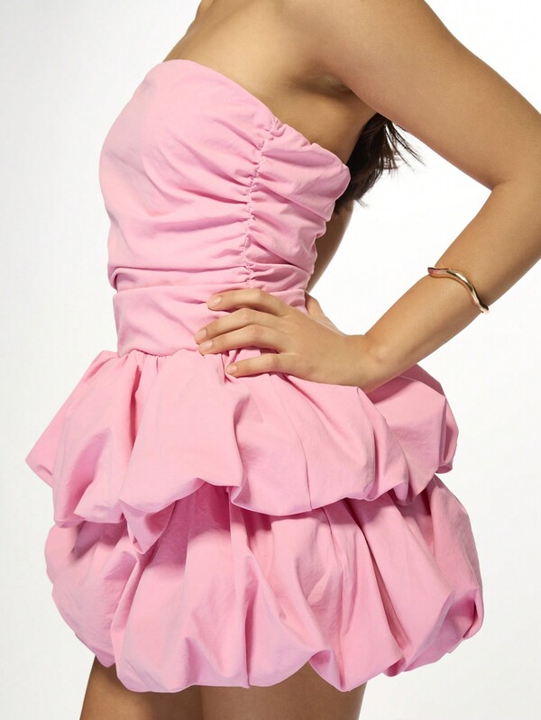 Missguided MISSGUIDED Strapless Ruched Bodice Bubble Hem Party Mini Dress