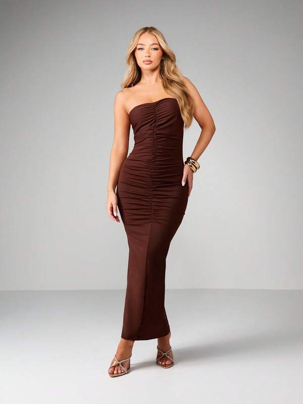 missguided MISSGUIDED Strapless Ruched Bodycon Midaxi Dress