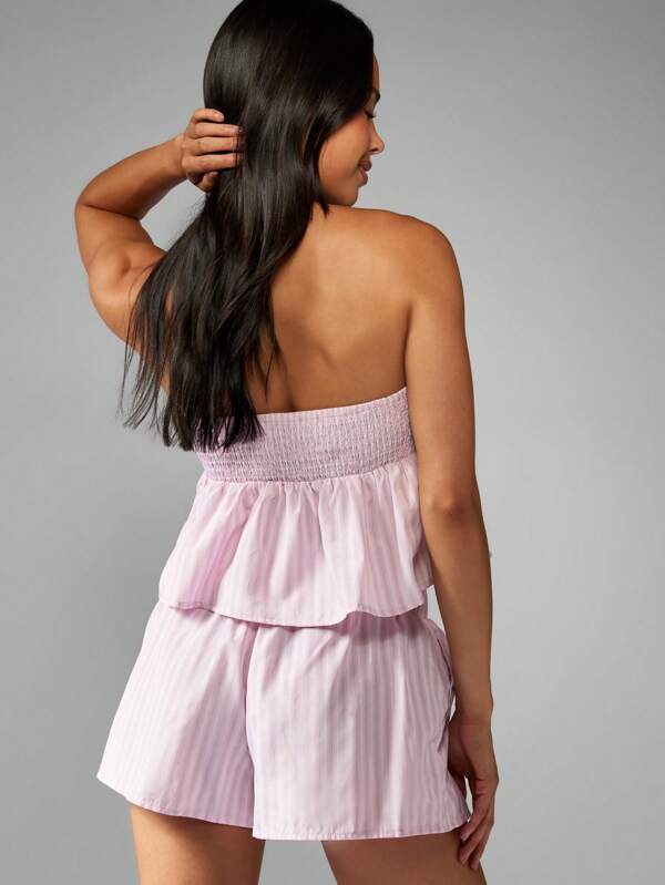 Missguided MISSGUIDED Strapless Ruched Top With Button Front Shorts