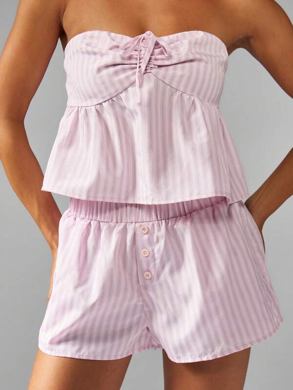 Missguided MISSGUIDED Strapless Ruched Top With Button Front Shorts
