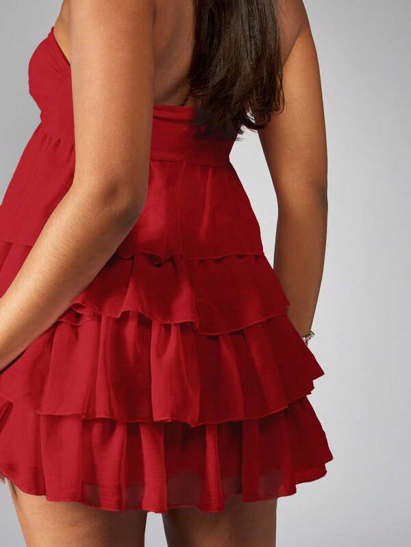 Missguided MISSGUIDED Strapless Ruffle Mini Dress With Tiered Layers And Twist Bust