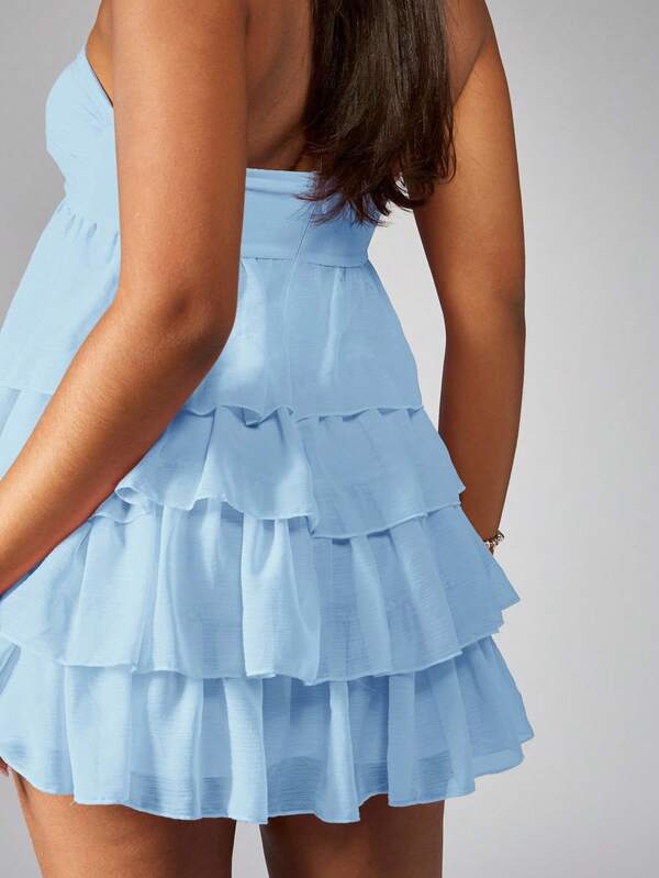 Missguided MISSGUIDED Strapless Ruffle Tiered Mini Dress With Twist Bust