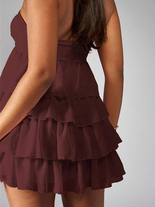 Missguided MISSGUIDED Strapless Ruffle Tiered Twist Front Empire Waist Mini Dress