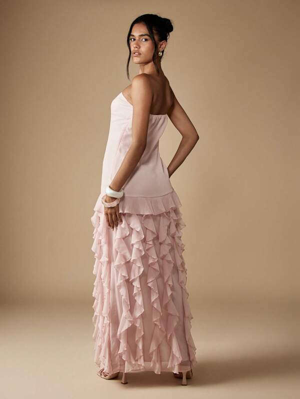 Missguided MISSGUIDED Strapless Ruffled Maxi Dress With Asymmetrical Hem