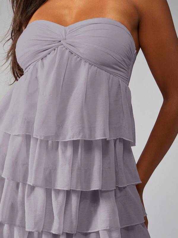 Missguided MISSGUIDED Strapless Ruffled Mini Dress With Layered Chiffon And Twisted Bust