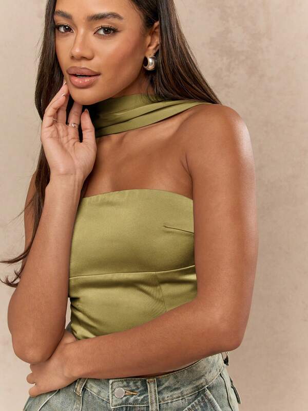 Missguided MISSGUIDED Strapless Satin Bustier Top With Choker