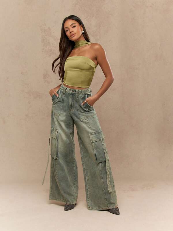 Missguided MISSGUIDED Strapless Satin Bustier Top With Choker