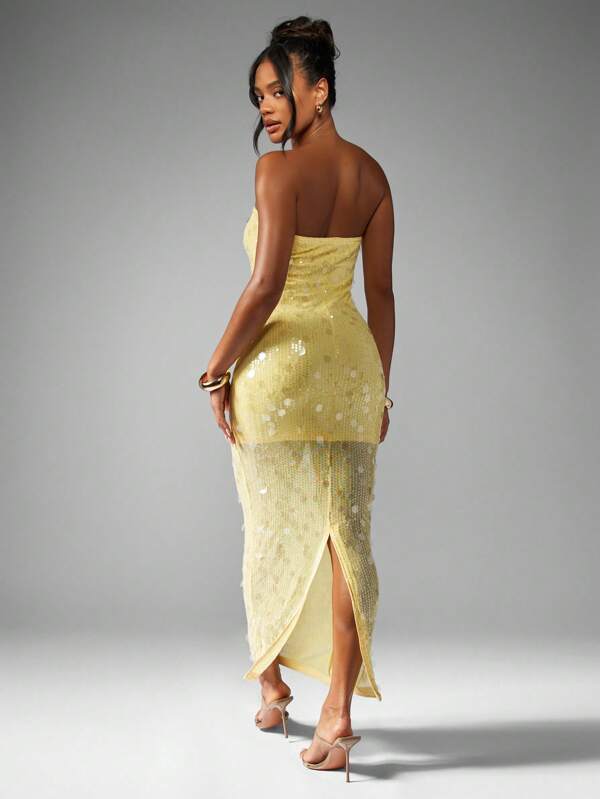 Missguided MISSGUIDED Strapless Sequin Column Maxi Dress With Back Slit