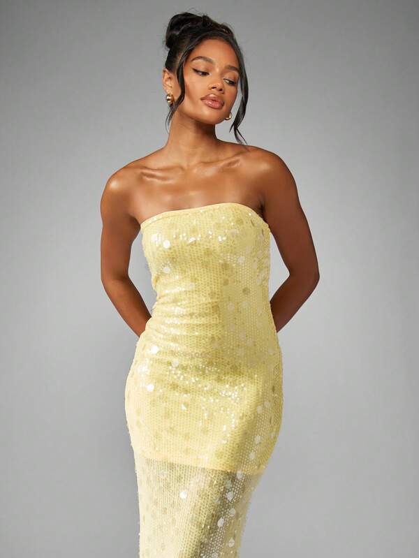 Missguided MISSGUIDED Strapless Sequin Column Maxi Dress With Back Slit