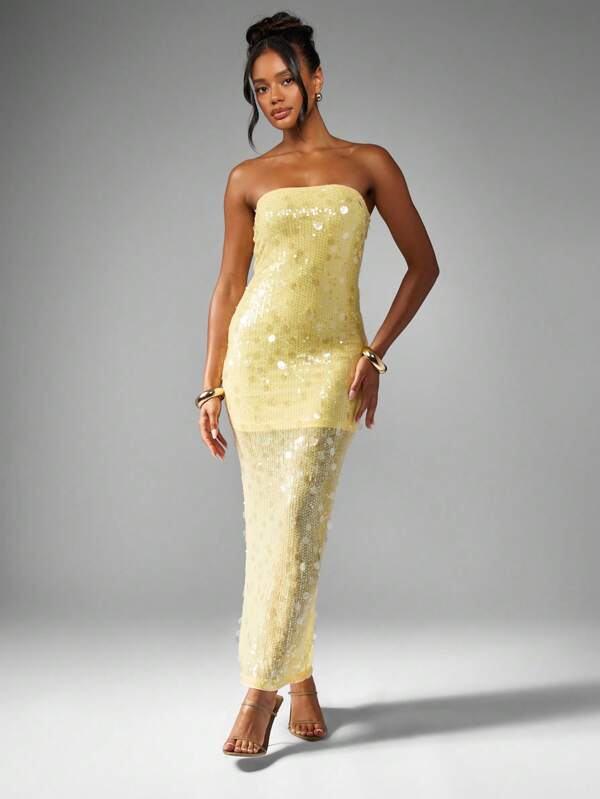 missguided MISSGUIDED Strapless Sequin Column Maxi Dress With Back Slit