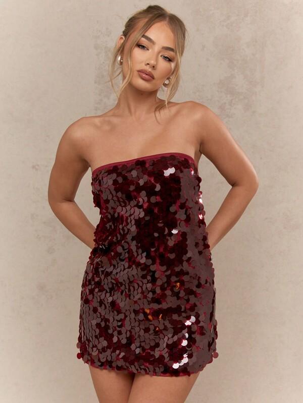 missguided MISSGUIDED Strapless Sequin Mini Dress With Bandeau Neckline
