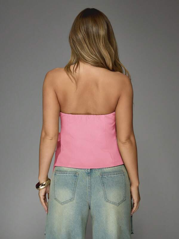 Missguided MISSGUIDED Strapless Side Bow Detail Bandeau Cut-Out Crop Top